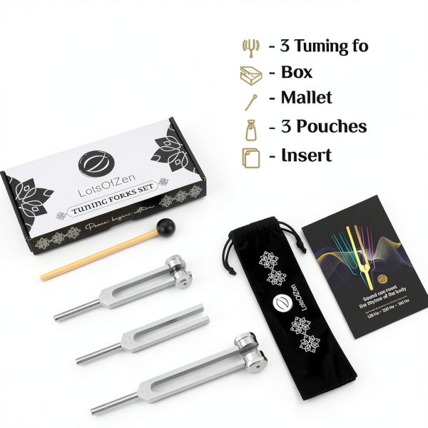 SonicWell TF2 Silver Aluminum Tuning Fork Set 3-Fork Healing Kit-2