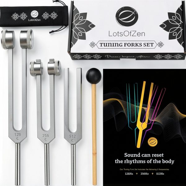 SonicWell TF2 Silver Aluminum Tuning Fork Set 3-Fork Healing Kit-0